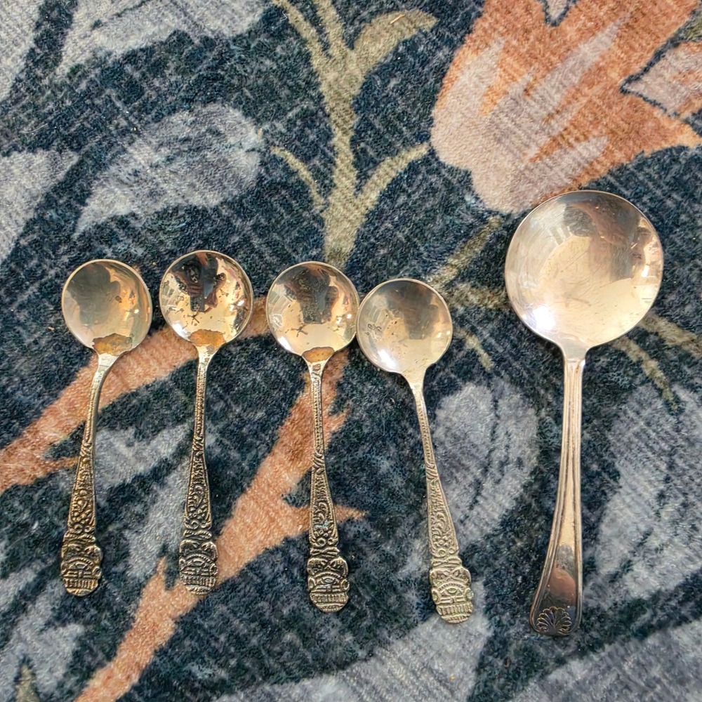 Vintage Sheffield CWA England Spoon and 4 Tumi Figure Decorative Spoons Set